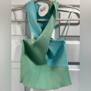 Green and Blue Criss Cross Halter Top